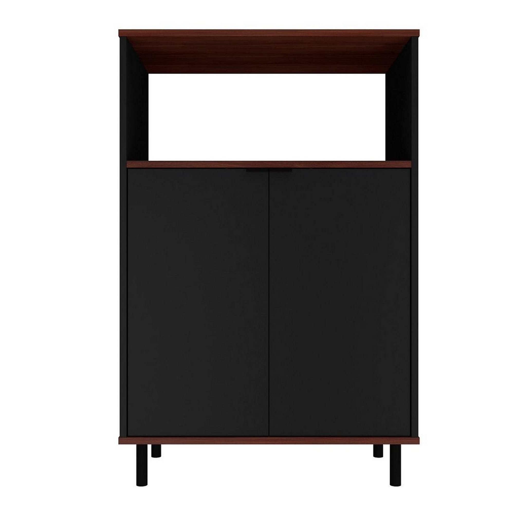 Manhattan Comfort Mosholu Accent Cabinet with 3 Shelves in Black and Nut Brown