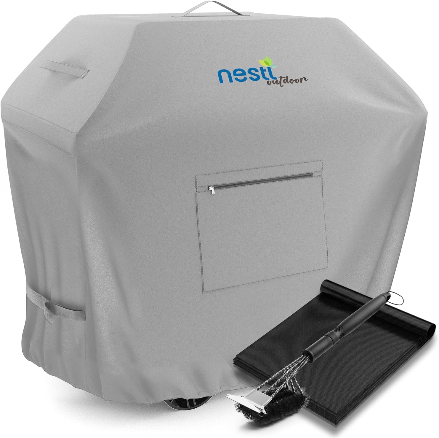 Nestl BBQ Grill Cover, Heavy Duty Grill Covers - Waterproof Gas Grill Covers, Durable UV & Fade Resistant Barbecue Grill Cover with Front Zipper Pocket - 58 Inch, Black Pack of 2