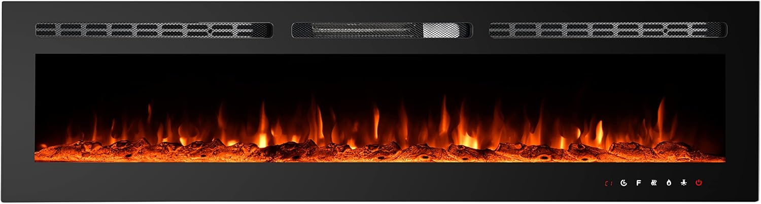 PAOLFOX Electric Fireplace Inserts,60 inch Electric Fireplace,Electric Fireplace Wall Mounted,Recessed Fireplace,Free Standing with 2 Legs Parts,3-in-1 Install Design,Log & Crystal Hearth Options