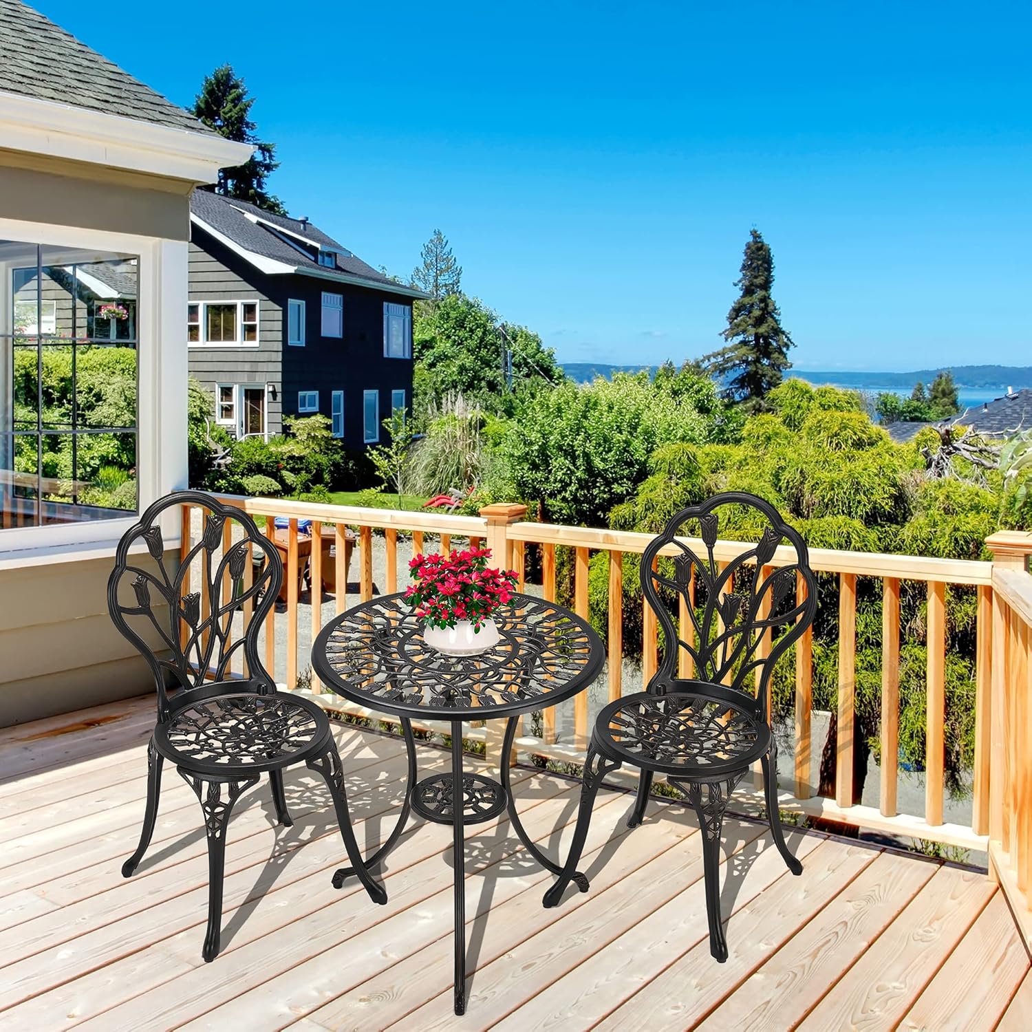 Laurel Canyon 3-Piece Cast Aluminum Patio Bistro Sets Antique Copper Finish Outdoor Furniture with Rust-Resistant Small Round Table and 2 Chairs for Porch, Lawn, Garden, Backyard, Pool, Bronze