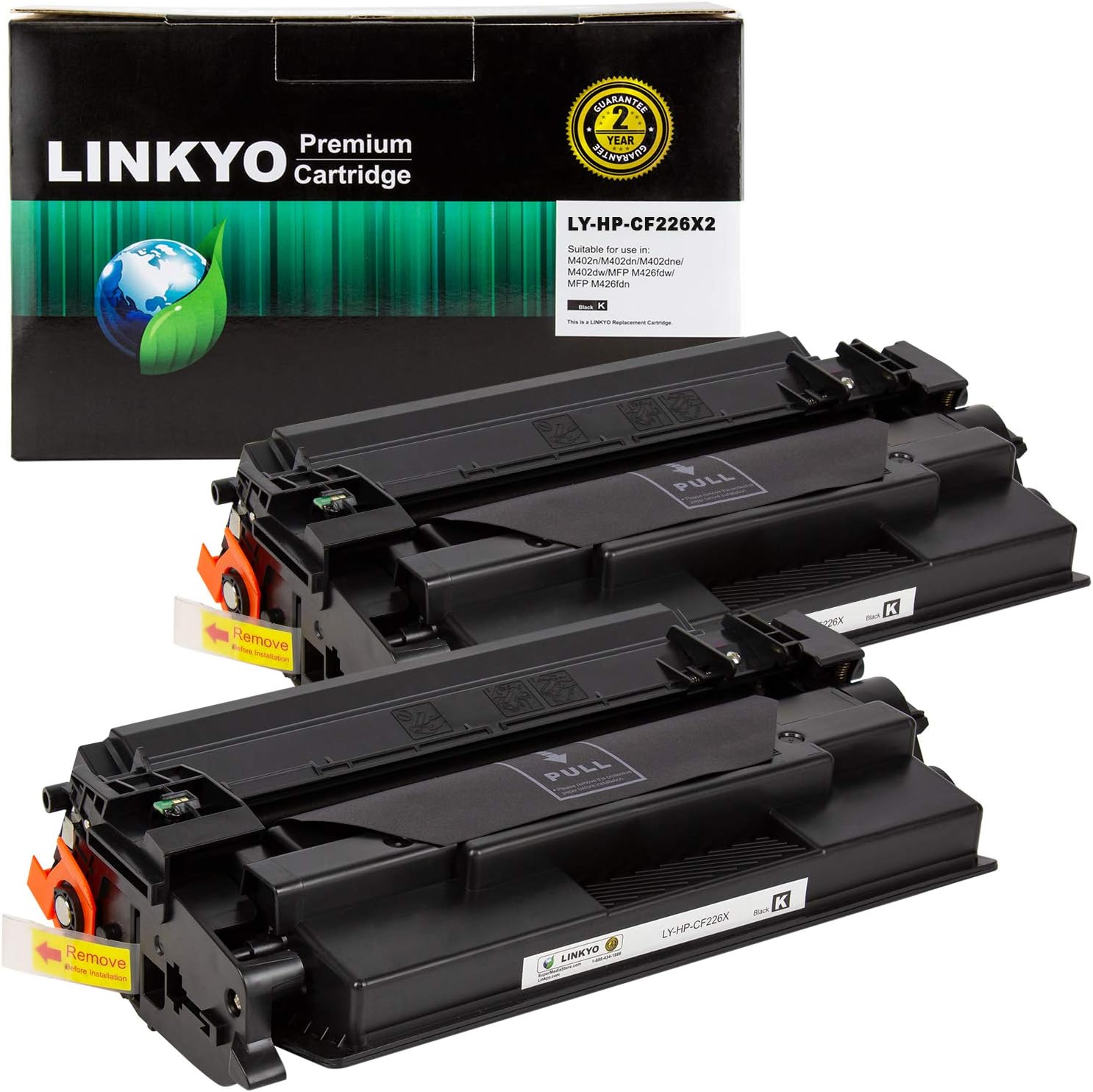 LINKYO Compatible Toner Cartridge Replacement for HP 26X CF226X (Black, High Yield, 2-Pack) Pack of 2