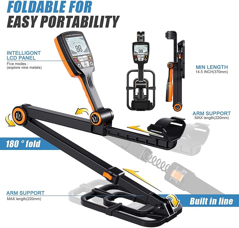 Foldable Metal Detector for Adults, Professional Waterproof Gold Silver Detector, High Accuracy for Treasure Hunting