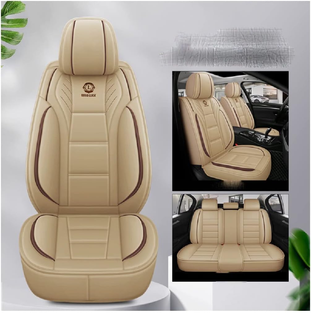 Yoezpe02 Car Seat Covers Full Set with Waterproof Leather, Automotive Vehicle Cushion Cover for Cars SUV Pick-up Truck Fit (Black & Red)