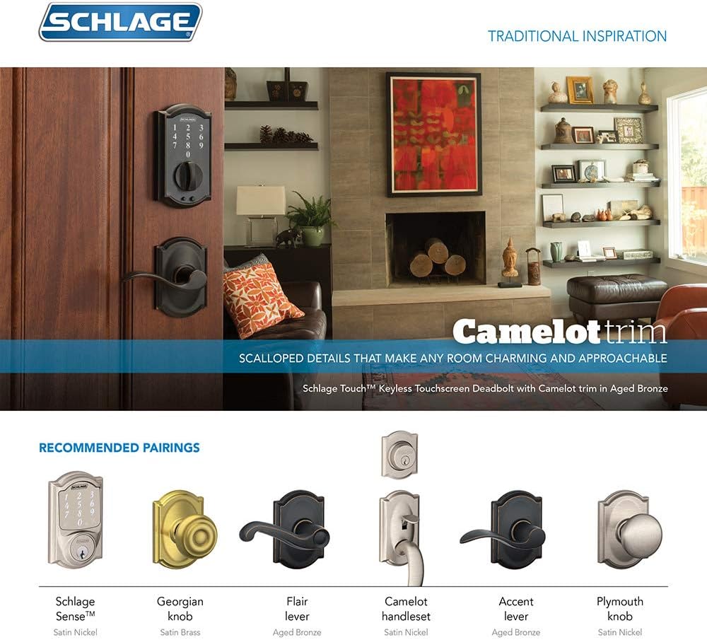 Schlage FE285-CAM-SIE Camelot Lower Handle Set for Electronic Keypad with Siena, Matte Black