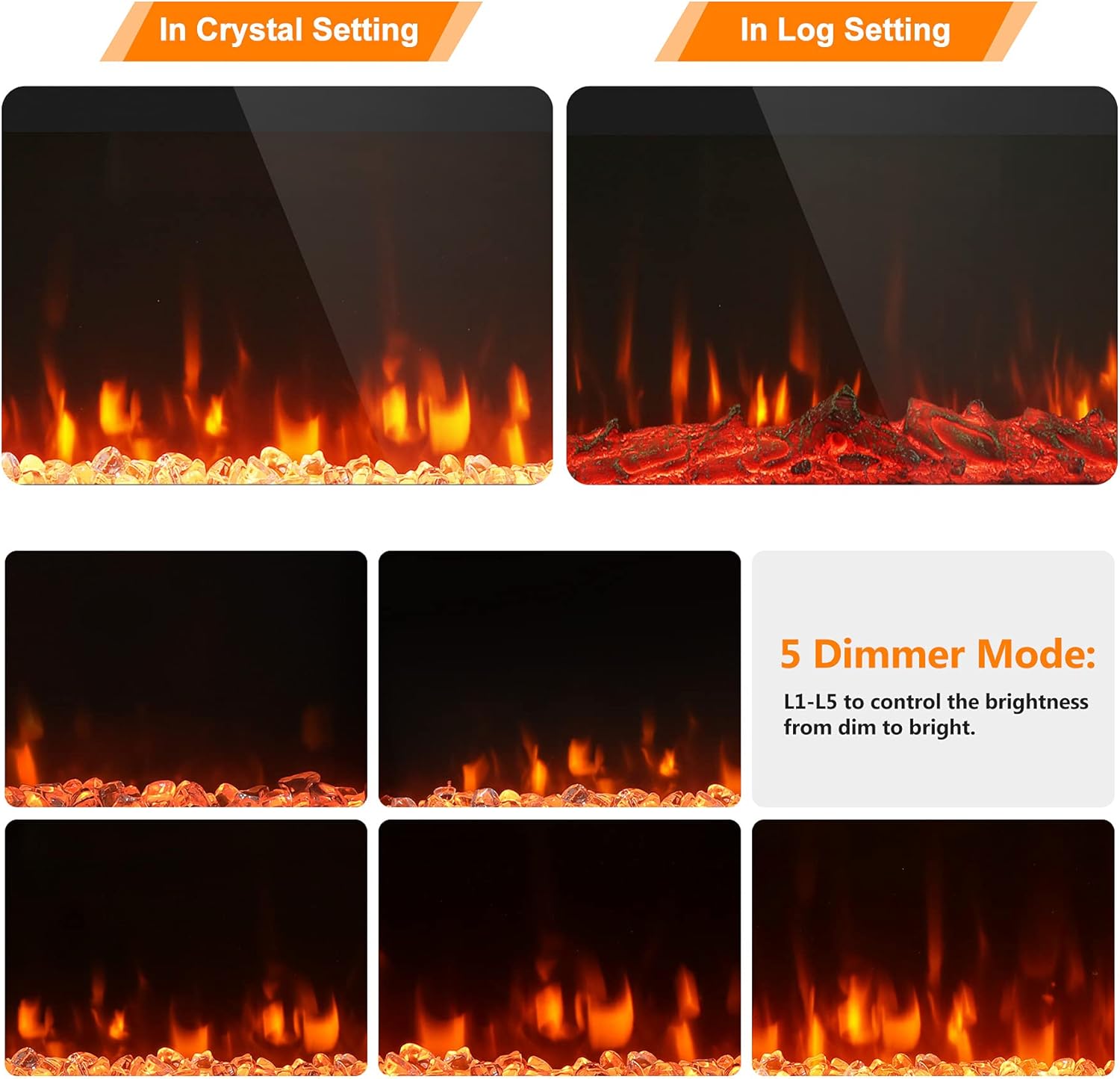 1Easylife 50 Inches Electric Fireplace, Recessed & Wall Mounted Electric Fireplace Heater, Linear Fireplace with Remote &Touch Control, Timer, Adjustable Flame Color, 750w/1500w, Black