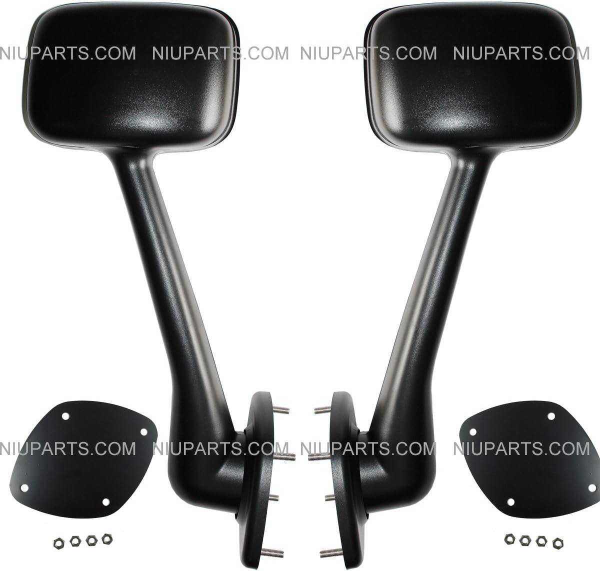 Hood Mirror Black - Driver & Passenger Side with Mounting Kits (Fit: Freightliner Cascadia)