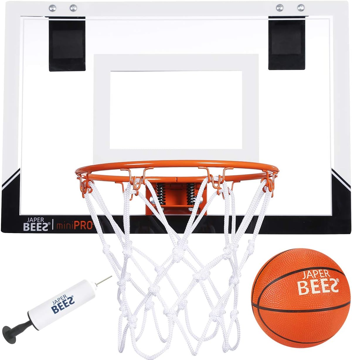 JAPER BEES Pro Mini Basketball Hoop Over The Door & Wall Mount Indoor Basketball Hoop w/Shatterproof Backboard Pack of 2