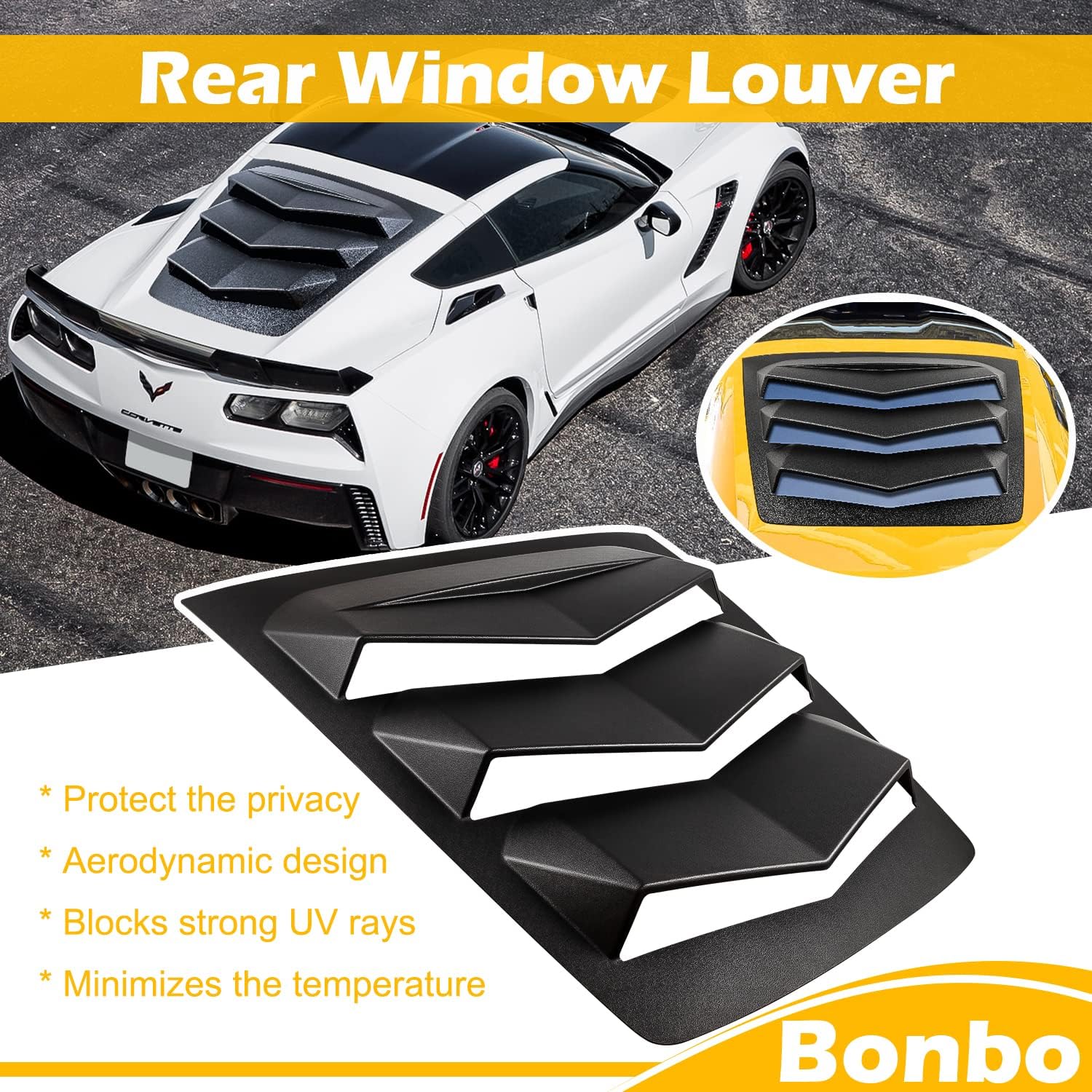 Matte Black Rear Window Louver Windshield Sunshade Cover ABS Trim for 2014 2015 2016 2017 2018 2019 Corvette C7 Stingray Grand Sport Z51 Z06 ZR1 in GT Lambo Style