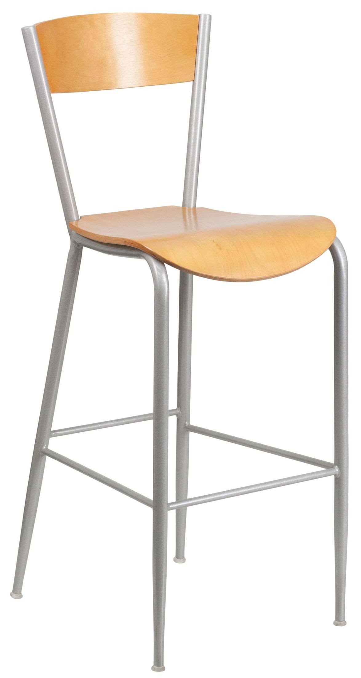 Flash Furniture Silver Metal Restaurant Barstool - Natural Wood Back u0026 Seat - Invincible Series