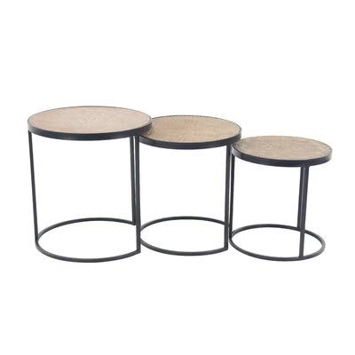 Albie Solid Wood Frame Nesting Tables Dakota Fields Table Top Color: Beige, Table Base Color: Black
