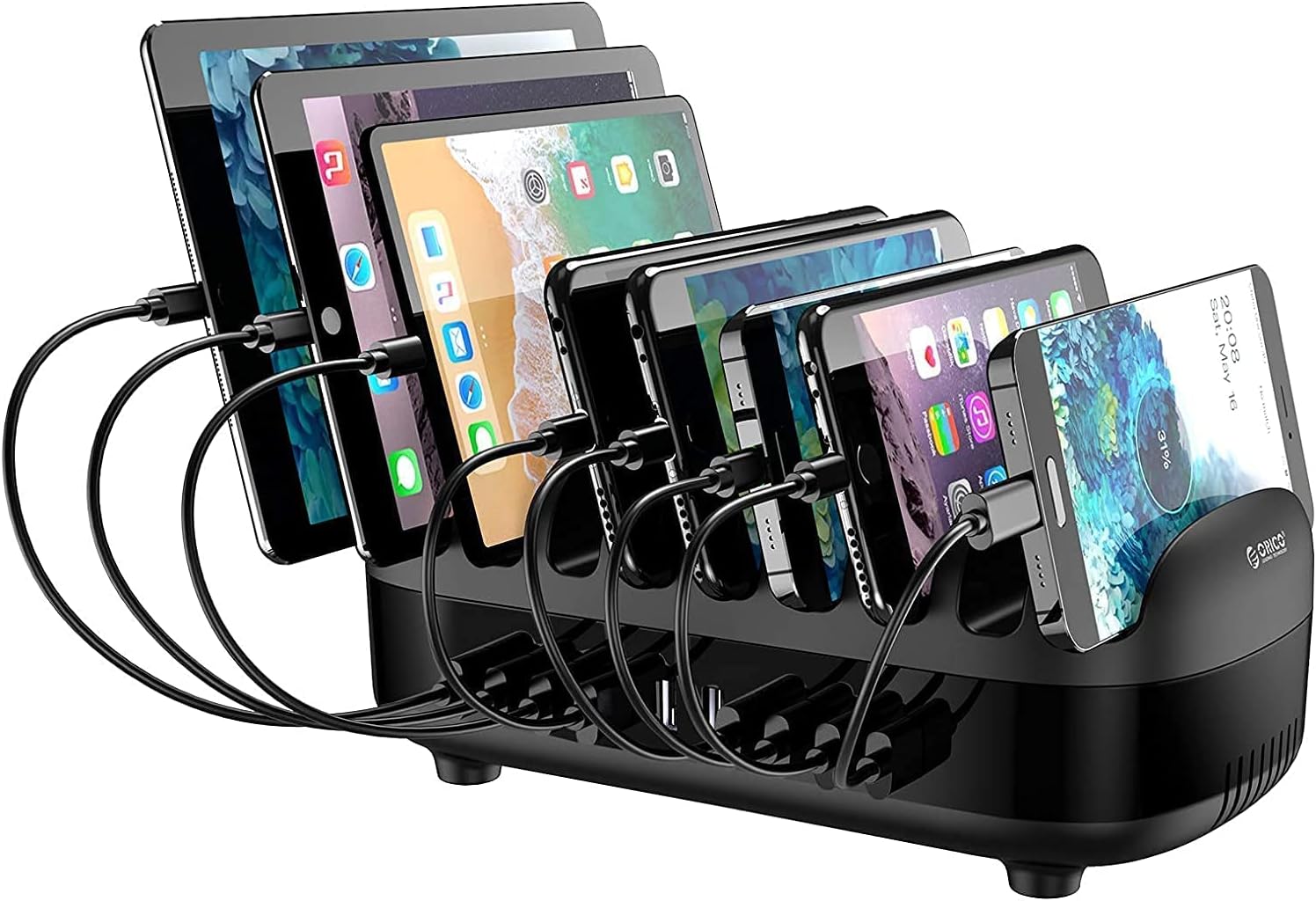 ORICO 120W 10 Port USB Smart Desktop Charging Station with Phone & Tablet Stand Black Pack of 2