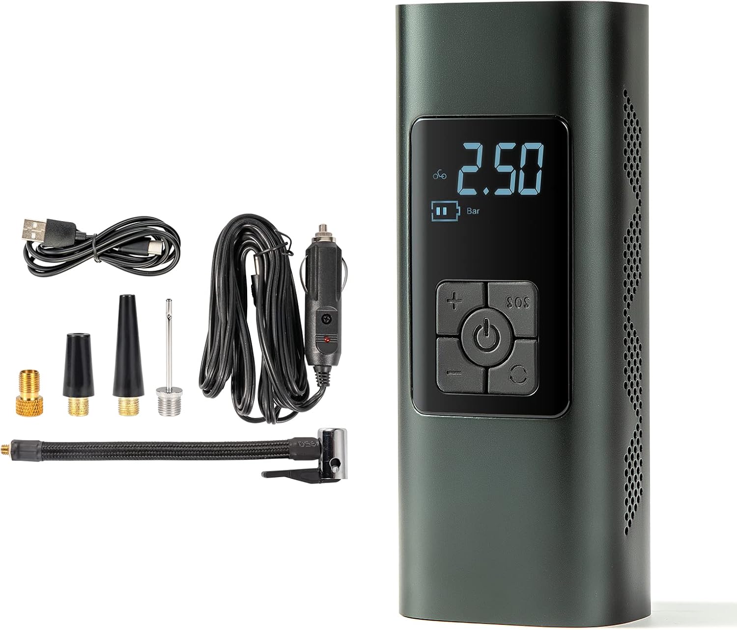 Carforu Portable Tire Inflator Air Compressor, Cordless Tire Inflator (DC/AC 12V, 150 PSI) Electric Air Pump with 6000mAh Emergency LED Light Digital Air Inflator for Car/Bicycle/Motorcycle/Basketbal