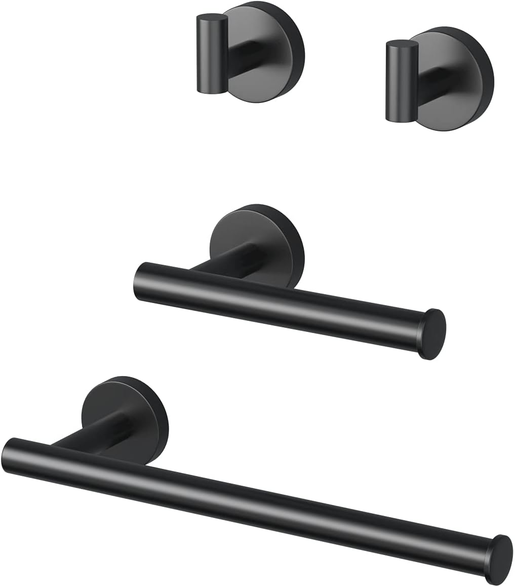 Ralbay Matte Black Bathroom Hardware Set, ​Premium SUS304 Stainless Steel 5 Pieces Bathroom Hardware Accessories Set Wall Mounted Towel Bar Set