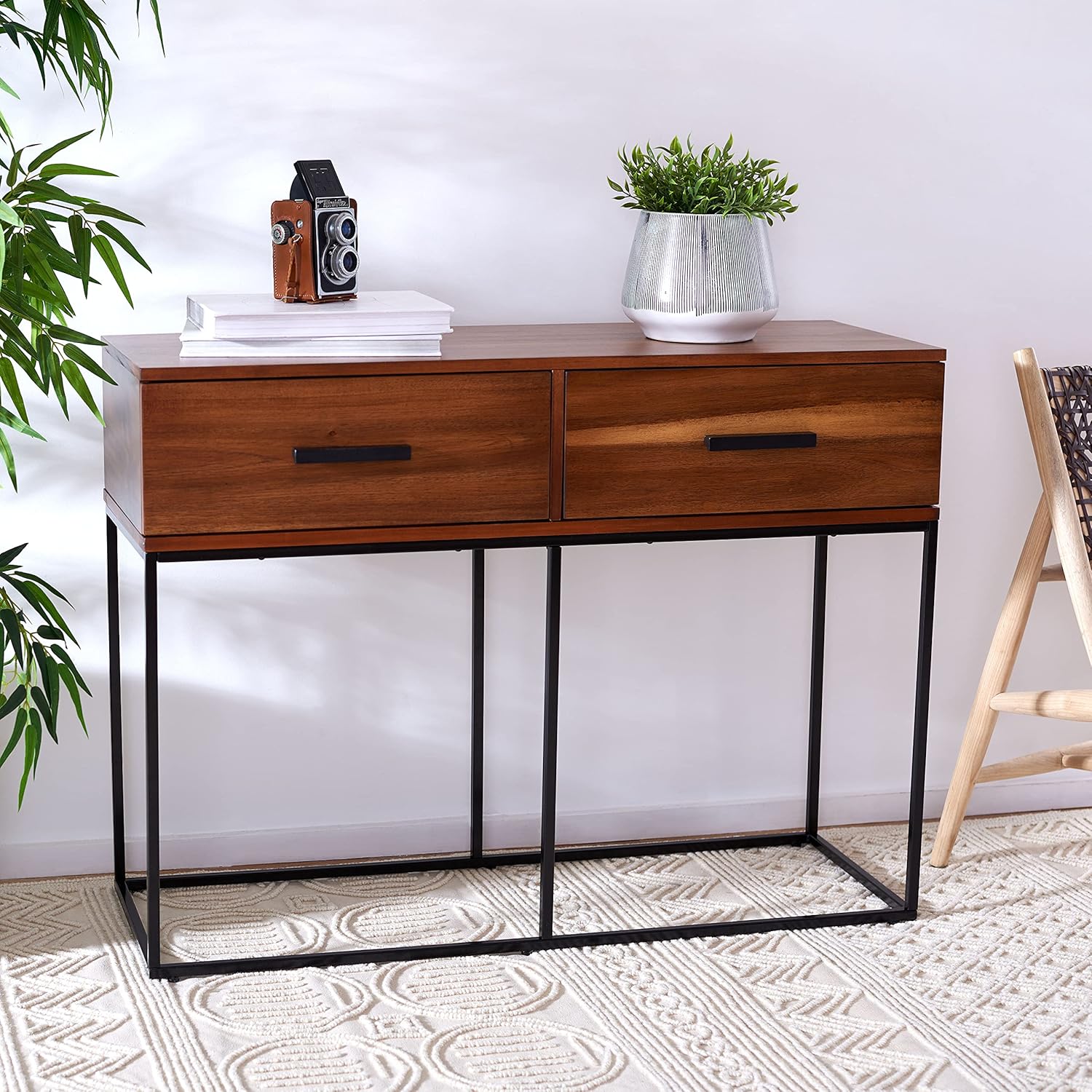 SAFAVIEH Home Collection Marquise Brown/Black Legs 2-Drawer Console Table CNS5002A