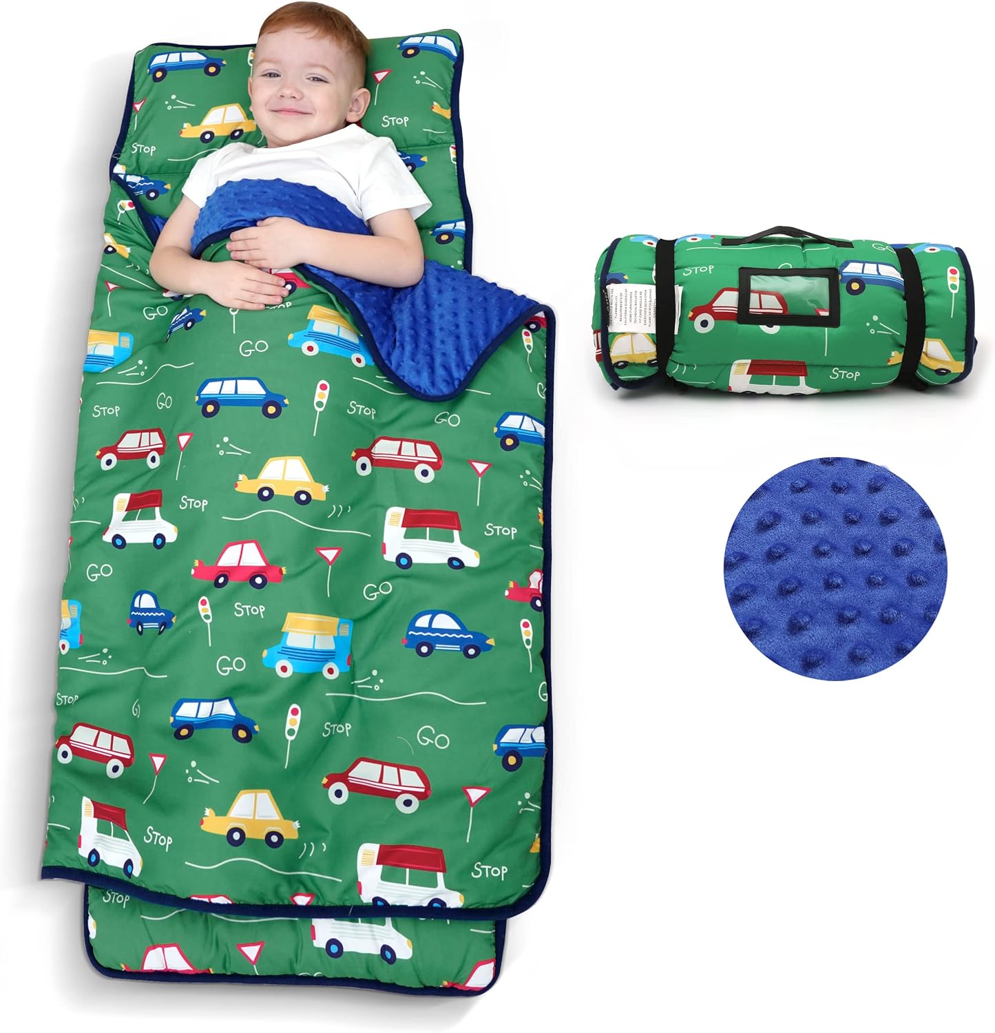 ACRABROS Toddler Nap Mat with Pillow and Blanket-53 x 21 x1.5 Inches,Extra Large,Rolled Napping Mats for Toddlers Boys Girls,Kids Sleeping Bag for Daycare, Preschool,Travel,Camping, Dinosaur
