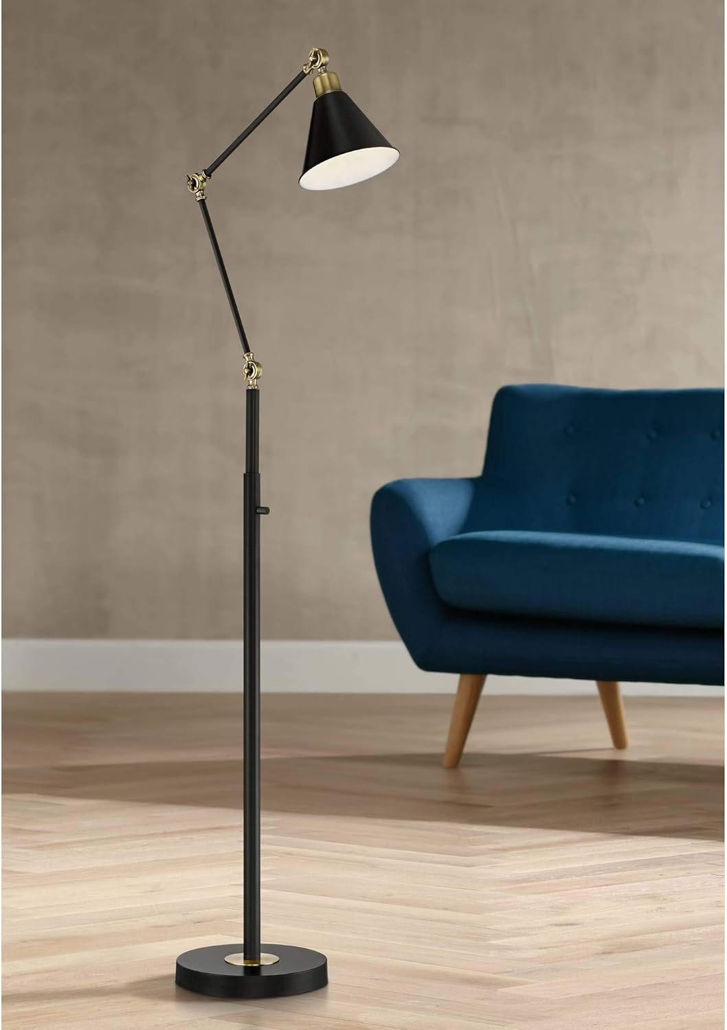 Wray Mid Century Modern Pharmacy Floor Lamp Flat Black Antique Brass Adjustable Swivel Head for Living Room Reading Bedroom Office - 360 Lighting