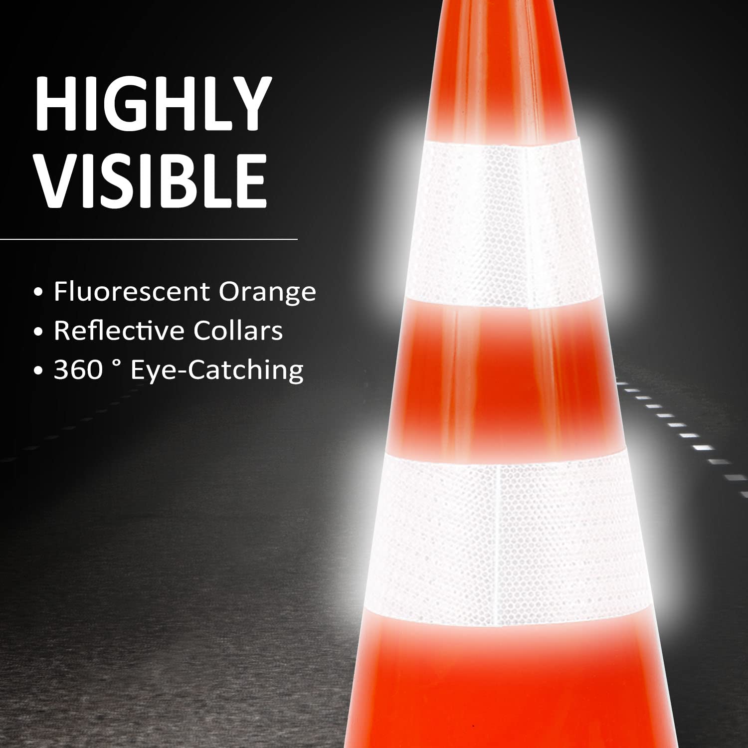 RoadHero (6 Pack) Traffic Cones 28 Inch - Safety Cones with Reflective Collar - Orange Cones with Handle - Plastic PVC Heavy-Duty Cones for Parking Lot, Driving Training