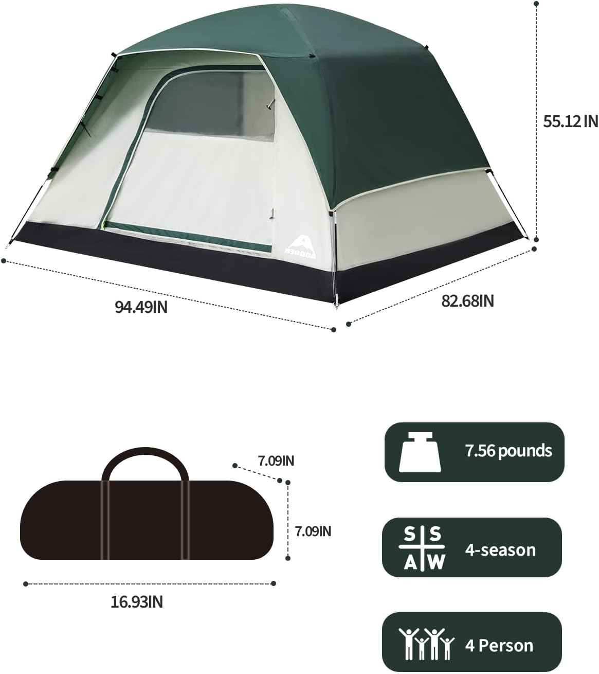 Camping Tent 4-6 Person - Family Waterproof Backpack Tents with Top Rainfly, Ultralight Easy Set Up with Carry Bag for 4 Season Family Car Trip, Festival Gathering，Picnic，Outdoor Camping/Hiking