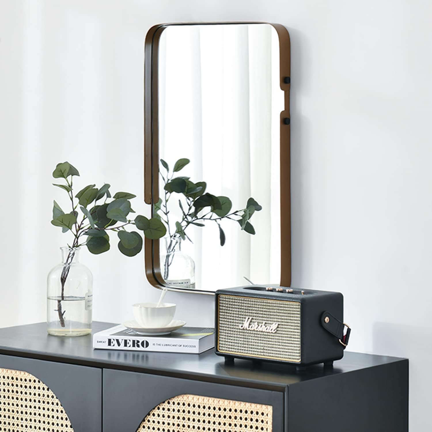 Rectangle Wall Mirror 22x30 inch,Black Wall Mounted Mirror Metal Frame with Rounded Corner,Modern Wall Decor for Bathroom,Living Room,Bedroom,Entryway,Vanity SY-7404B