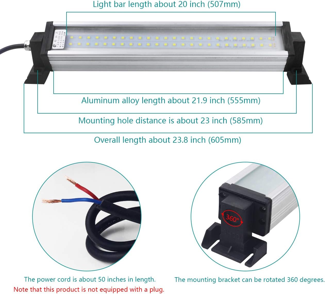 Led Industrial Machine Tube Light, IP66 Waterproof Explosionproof Work Lamp 23.8