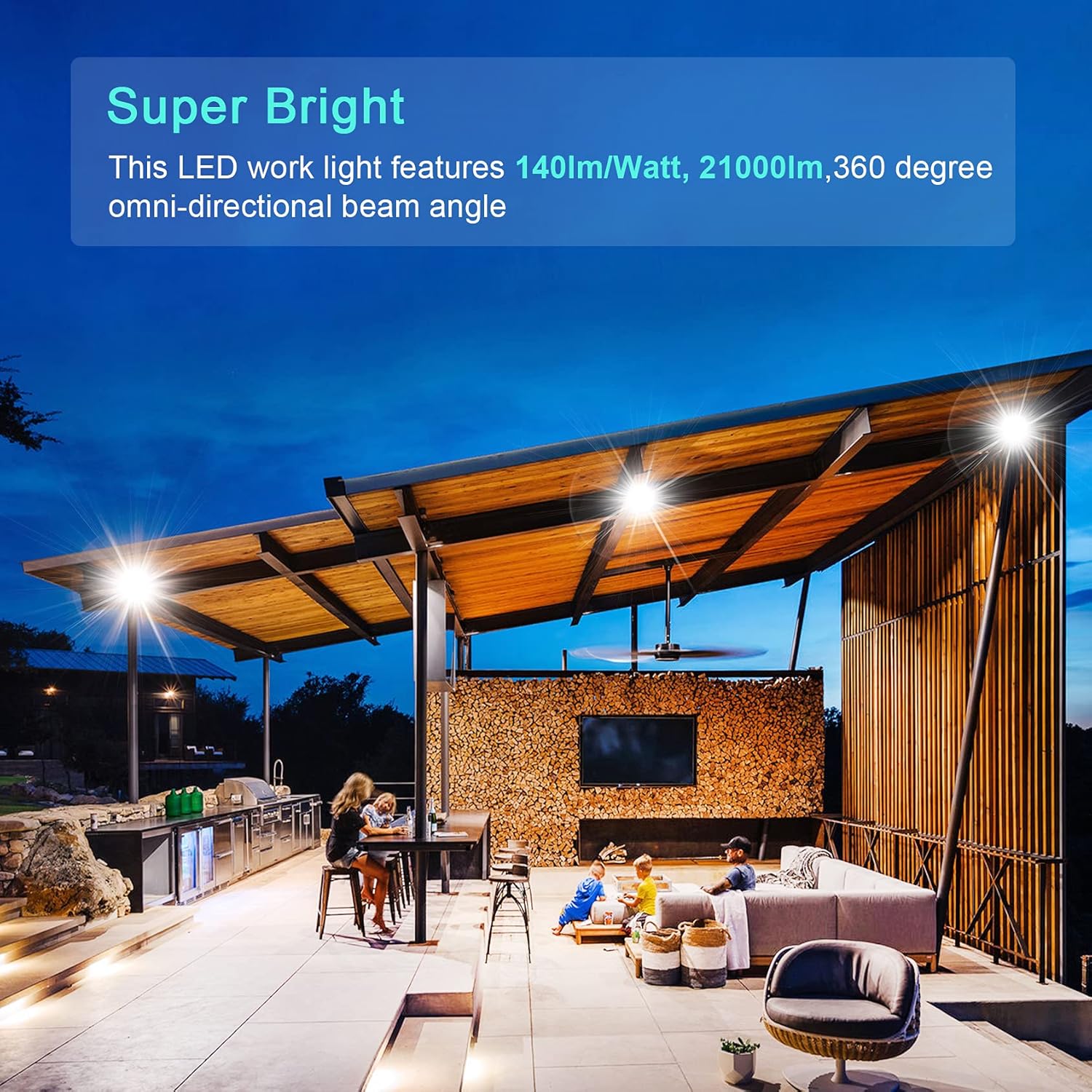 80W LED Temporary Work Light 11,600LM 360° Illumination 10' Cable with 120V Plug Portable Hanging Construction Work Lights IP65 Plug-n-Play for Job Site Warehouse Garage Lighting Pack of 2