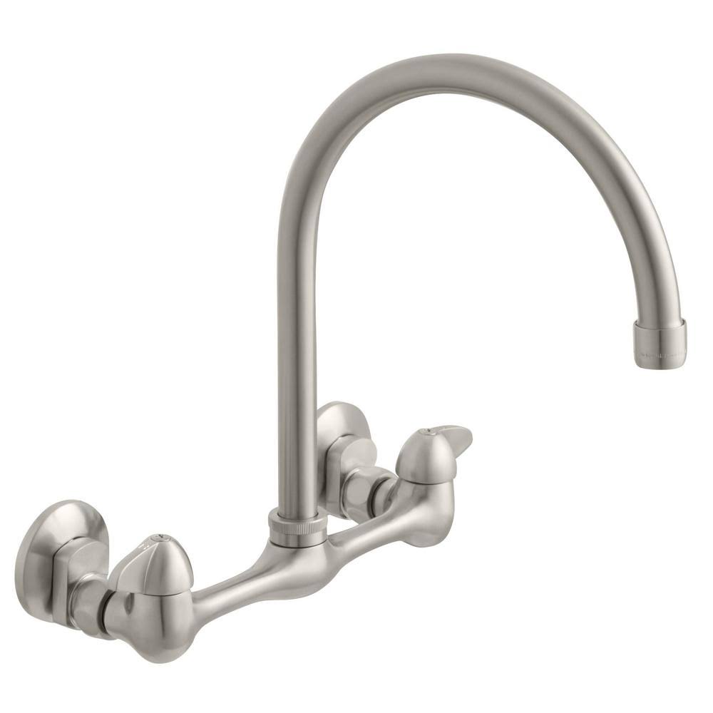 Glacier Bay Builders 2-Handle Wall Mount High-Arc Standard Kitchen Faucet in Stainless Steel HD67735-0008D2