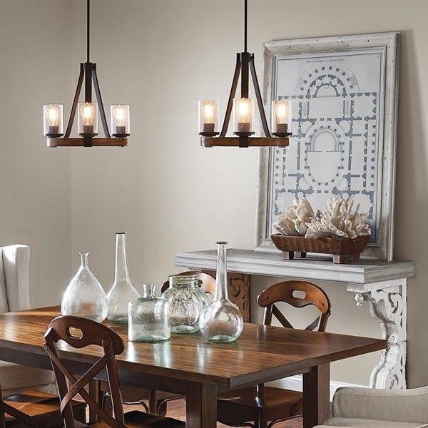 Kichler Barrington 17.99-in 3-Light Distressed Black and Wood Rustic Chandelier