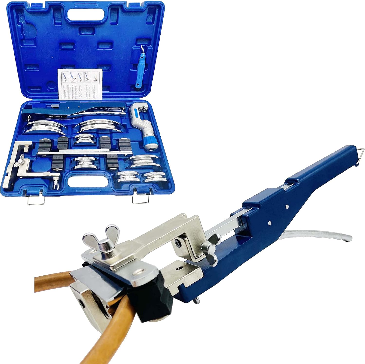 IBOSAD Reverse HVAC Refrigeration Ratchet Manual Compact Copper Tube Bender & Pipe cutter Copper Pipe Tubing Set with Bending 3/4'', 7/8'', 3/4'', 1/2'', 5/8'', 1/4'' 5/16''