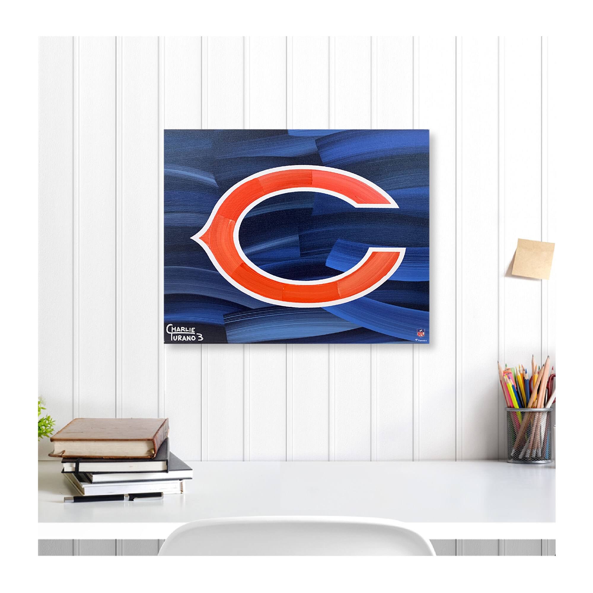 Fanatics Authentic Chicago Bears 16x22 x 20x22 Logo with Navy Abstract Background Gallery Wrapped Embellished Giclee