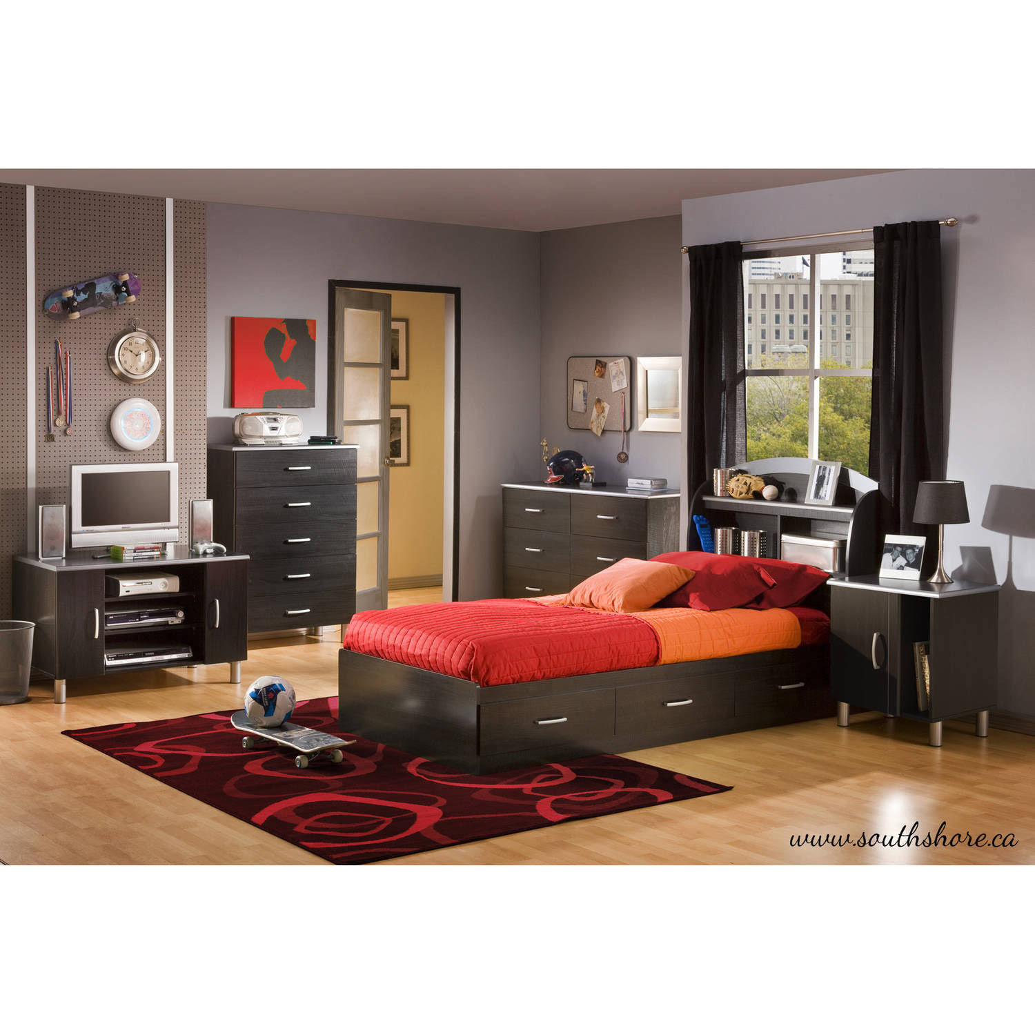 South Shore Cosmos 6-Drawer Double Dresser Black Onyx/Charcoal