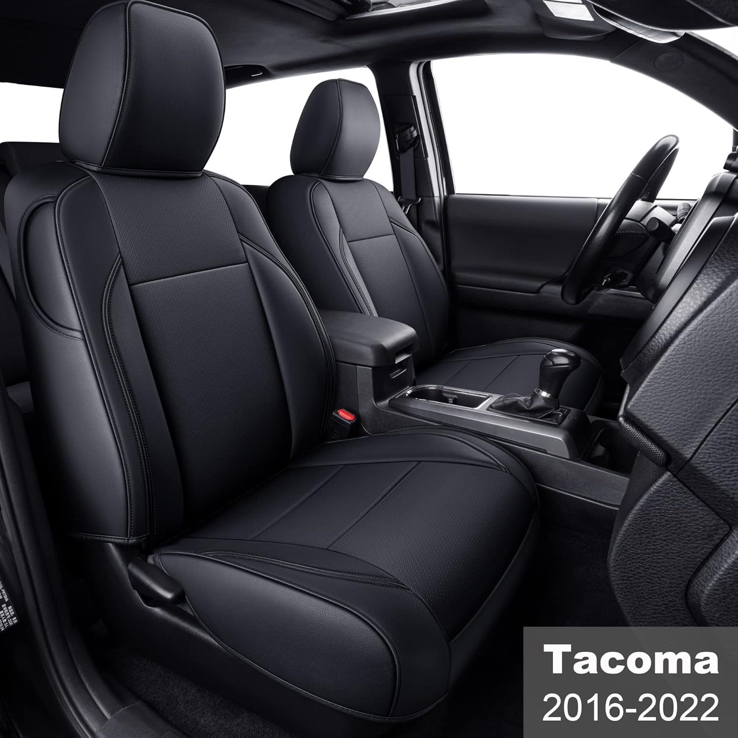 LUCKYMAN CLUB Tacoma Custom Fit Seat Covers for 2016-2022 Tacoma Crew Cab with Faux Leather (Black & Gray)