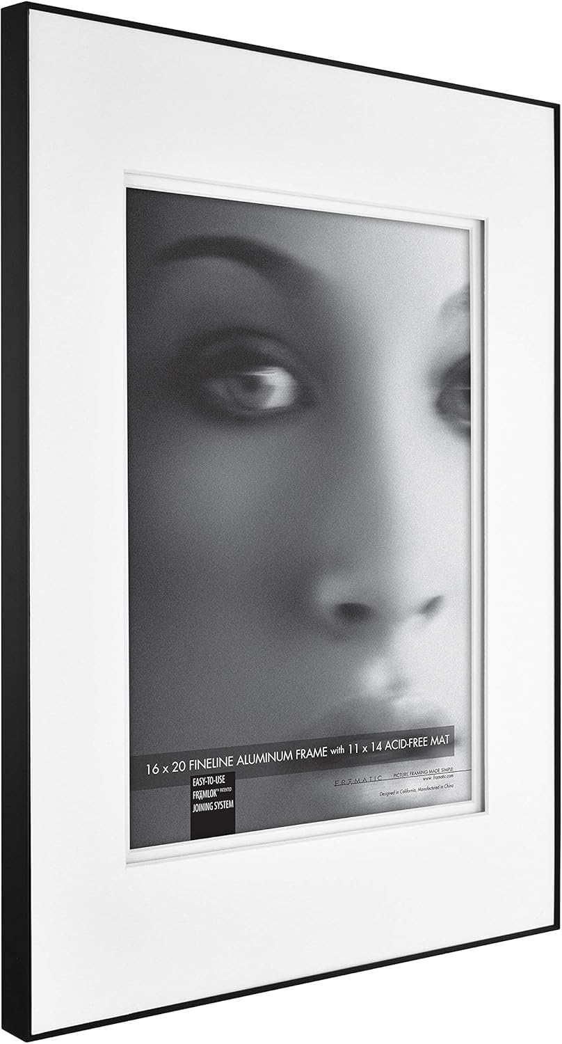 Framatics by MCS, Black Framatic Fineline 16x20 Inch Aluminum Frame with Shadow Mat for 11x14 Inch Photo, (302229), 16 x 20 11 x 14 Pack of 2