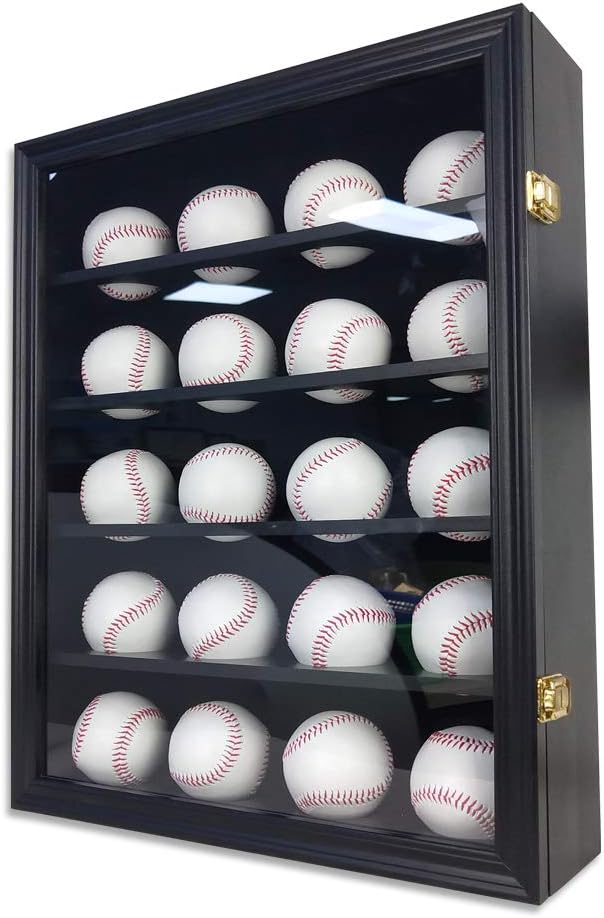 AtSKnSK 20 Baseball Display Case Cabinet Holder Rack Signed Autograph Ball Shadow Box with UV Protection Glass Door