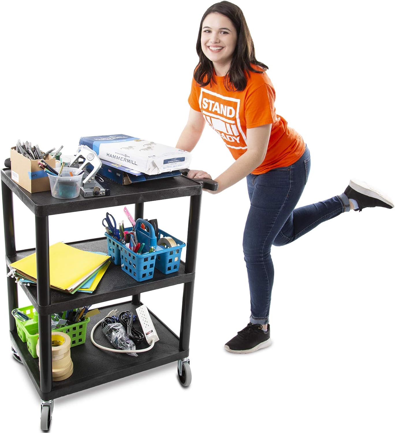 Tubstr Printer Cart Flat Shelf, Compact and Heavy-Duty Storage Cart - Supports up to 300 lbs - Great for Home, Office, Warehouse and More (Black / 28 in x 18 in)