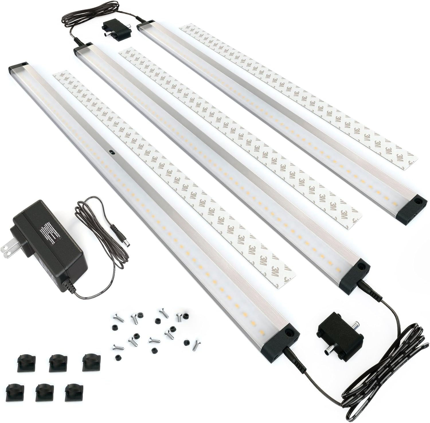 EShine 3 Extra Long 20 inch Panels LED Dimmable Under Cabinet Lighting Kit, Hand Wave Activated - Touchless Dimming Control, Warm White (3000K)
