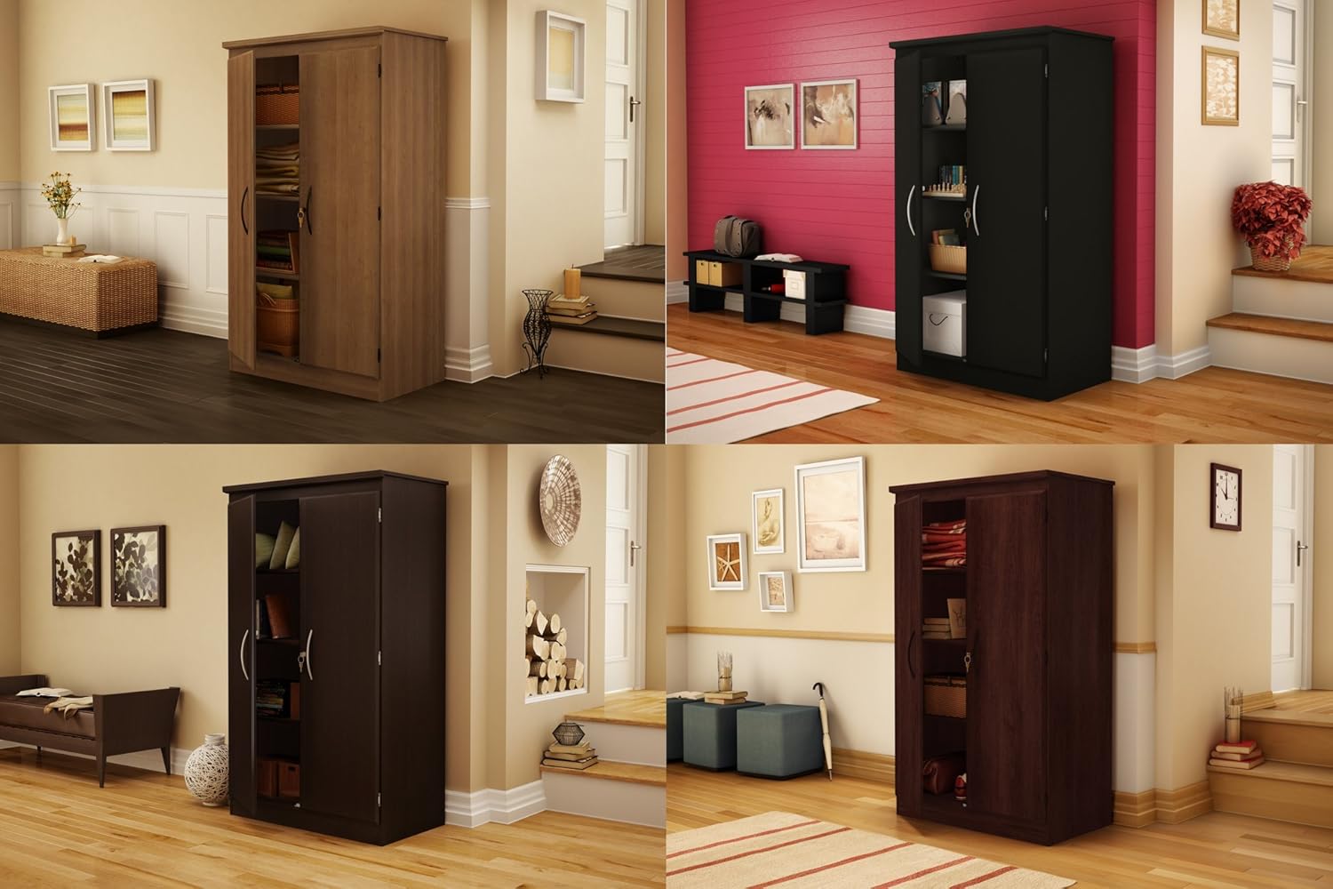 South Shore Tall 2-Door Storage Cabinet with Adjustable Shelves, Solid Black