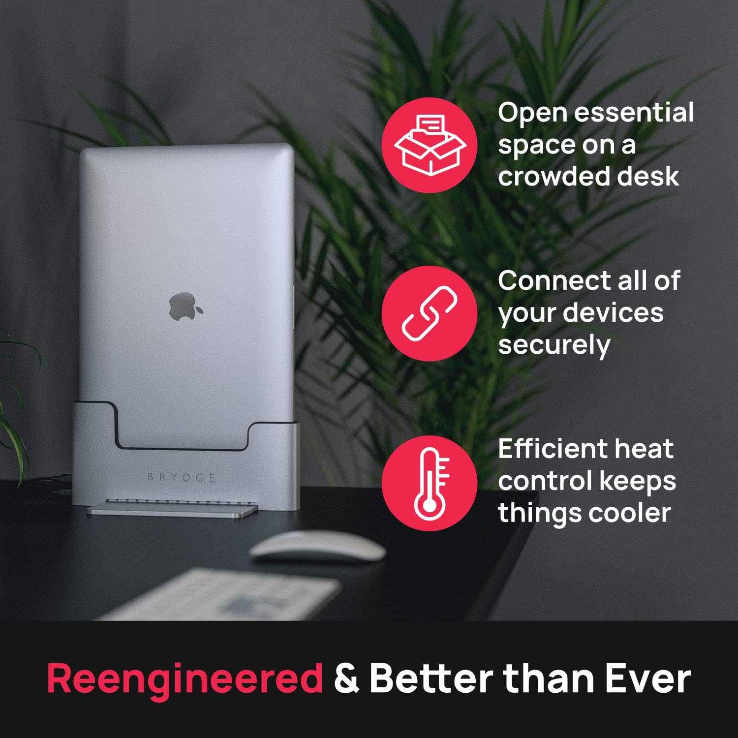 Brydge Space-Saving Laptop Stand | Vertical Docking Station Compatible with 16-inch MacBook Pro (2019 & 2020) 2 x Thunderbolt&trade; 3 Ports