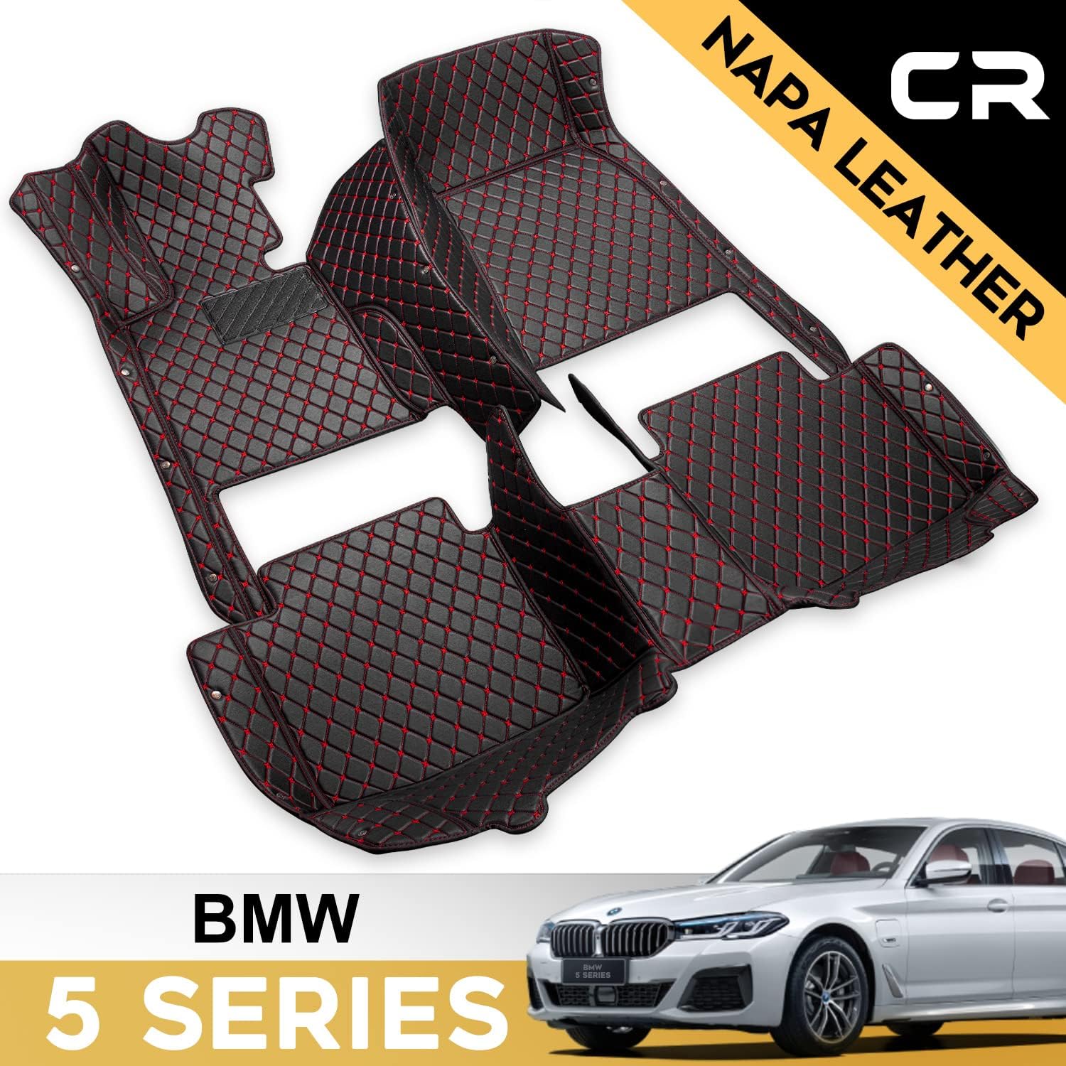 Castlerock Leather Car Floor Mats for BMW 5 Series G30 Sedan 2018-2022 Custom Fit(1st & 2nd Row Black)