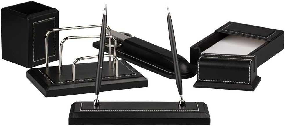 JAM PAPER Leather Office Supply Set - 6 Piece - Large - Black - Sold Individually Pack of 2