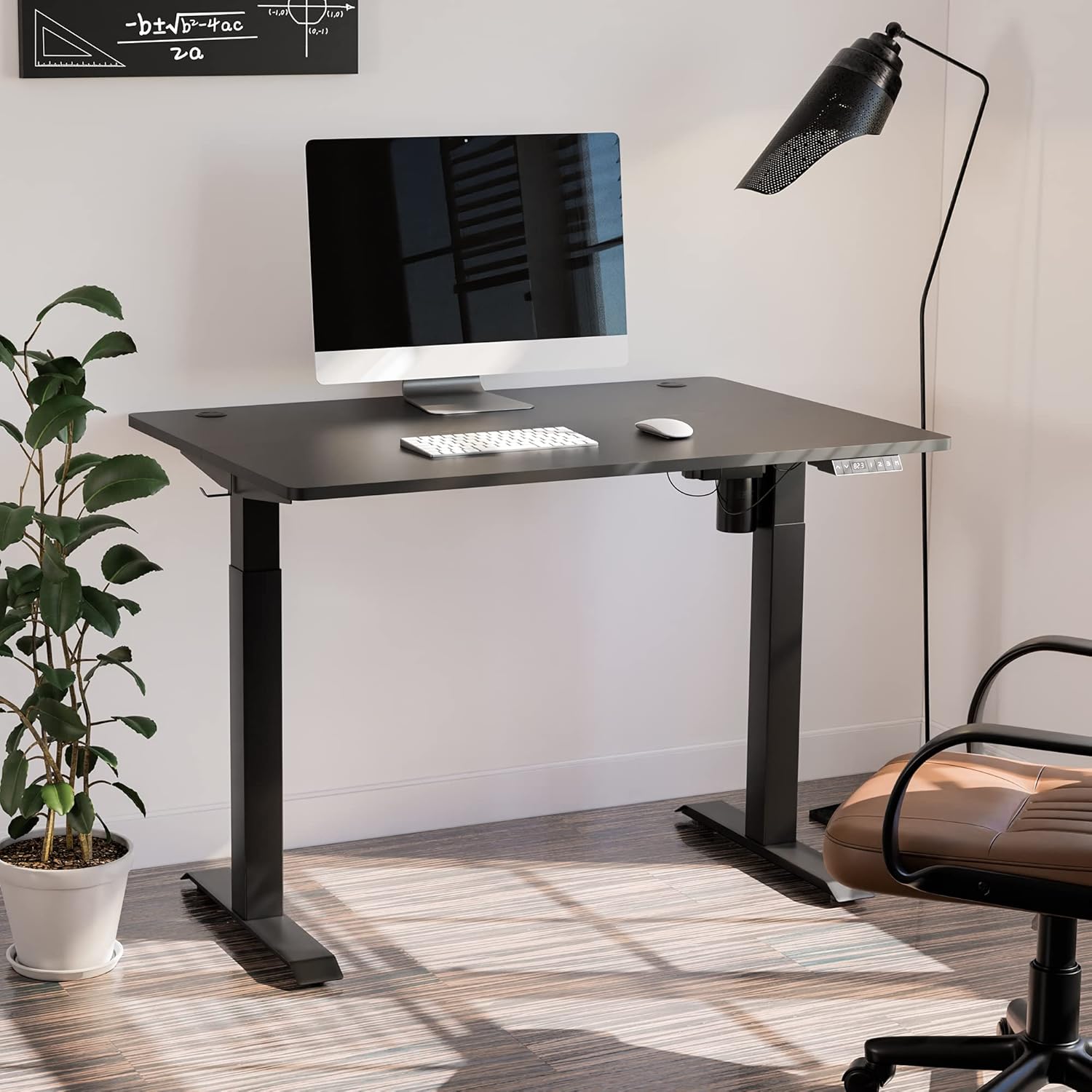 Walsunny Electric Height Adjustable Standing Desk, 48 x 24 Inches Splice Board, Sit Stand Up Computer Table with Memory Preset Controller for Home, Office,Black Frame/Walnut Top