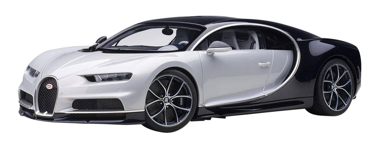 Bugatti Chiron Glacier White and Atlantic Blue 1/12 Model Car by AUTOart 12112