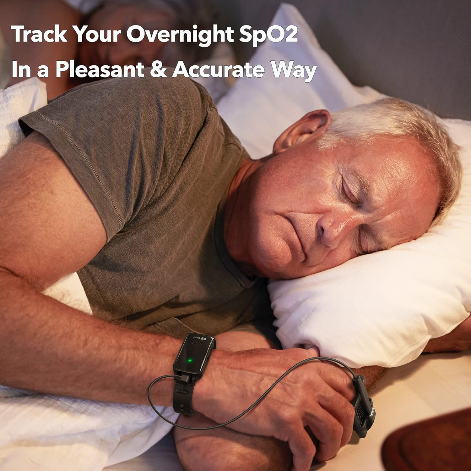 EMAY SleepO2 Wrist Pulse Oximeter with Silicone SpO2 Sensor | Bluetooth Sleep Oxygen Monitor Rechargeable for Continuous Blood Oxygen and Heart Rate Tracking | Free App with Overnight Report