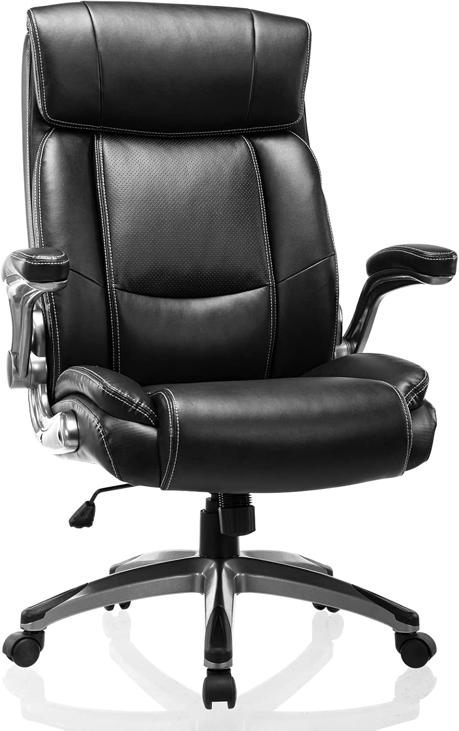 High Back Office Chair with Flip-up Arms - Executive Computer Desk Chair with Adjustable Height Thick Padded Seat and Back Support Swivel Bonded Leather Task Chair for Home Office Work