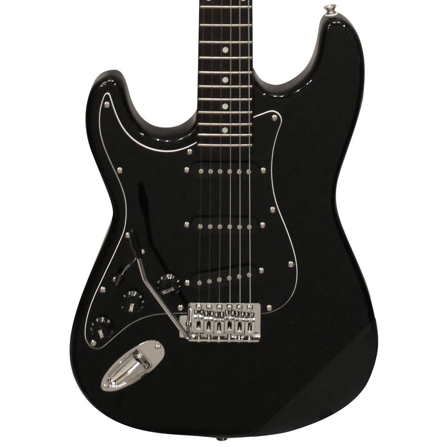 Sawtooth ES Series Left-Handed Electric Guitar, Black with Black Pickguard
