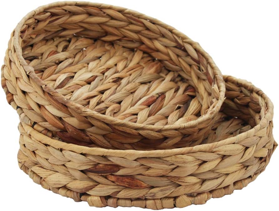 Fruit Tray Weaving by Grass, Round Bins for Vegetable, Arts and Crafts. Pack of 2