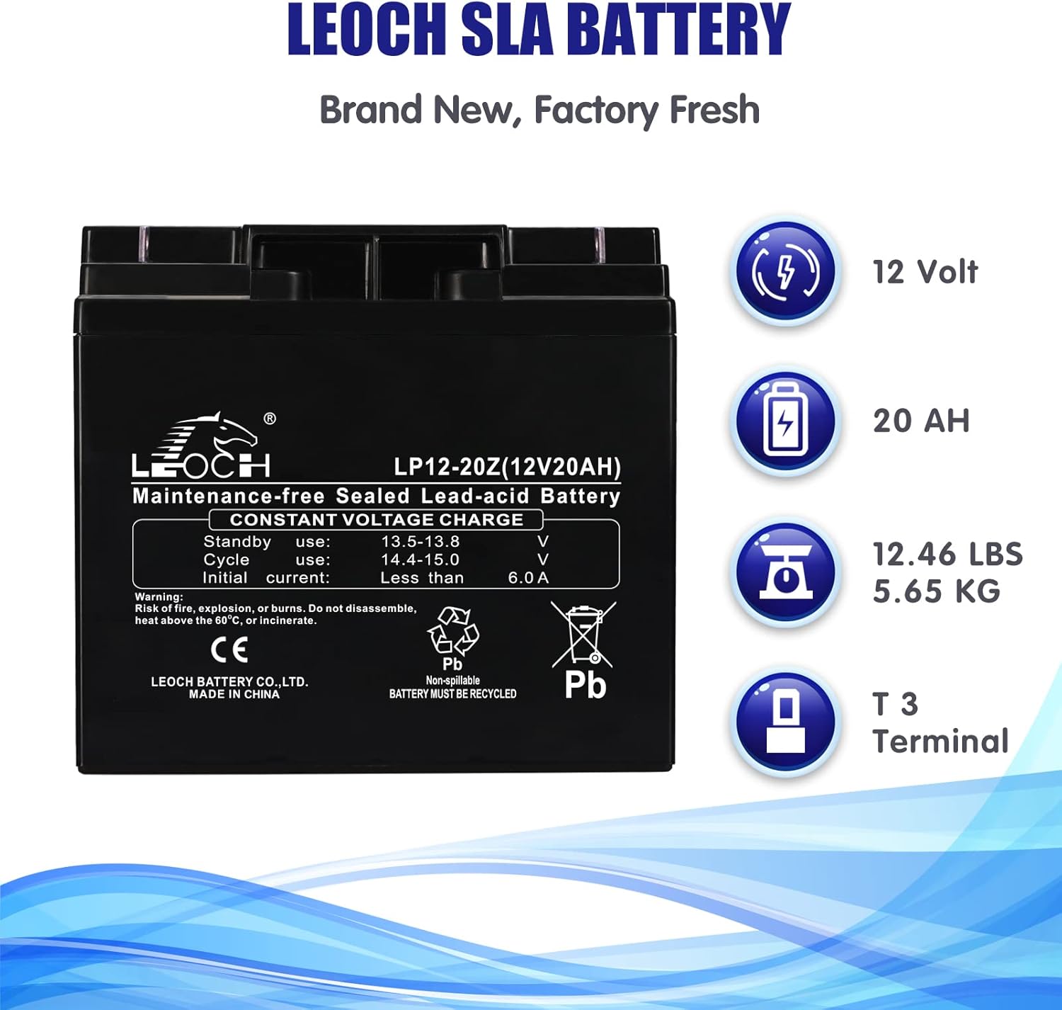12V 20Ah Rechargeable SLA Battery, LEOCH LP12-20Z Replaces Batteries AGM Sealed Lead Acid Battery for Home Security Alarm System, Solar Power, Electric Scooter, UPS Systems, Riding Toys