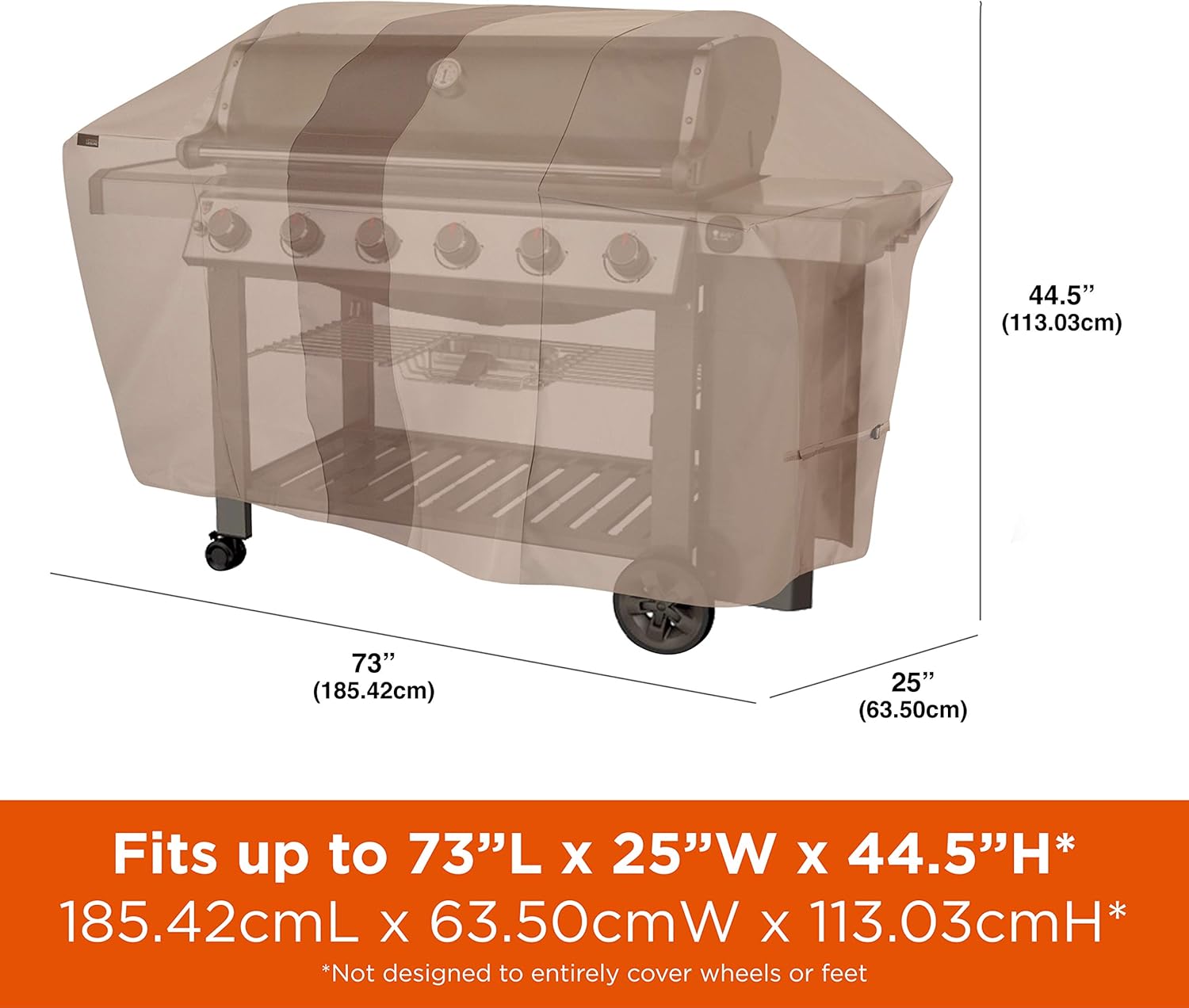 Modern Leisure 2951 Monterey 6 Burner Grill Cover (73 L x 25 D x 44.5 H) Water-Resistant, Large, Khaki/Fossil Pack of 2