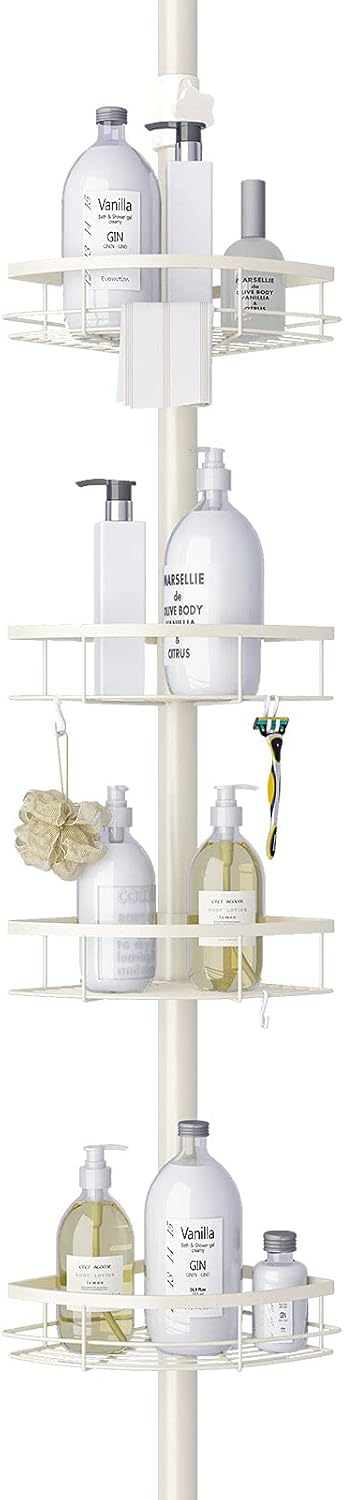 Shower Caddy, LI LIBZAKI Shower Corner Tension Pole Caddy, Rustproof 304 Stainless Steel Shower organizer, Bathtub Storage Organizer for Organizing Hand Soap, Body Wash, 3.7 to 9ft Height Pack of 2