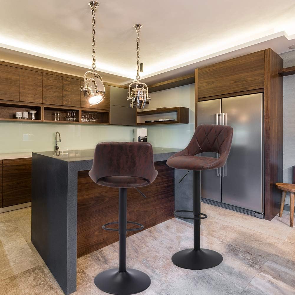 SUPERJARE Adjustable Bar Stools Set of 2, Swivel Barstool Chairs with Back, Pub Kitchen Counter Height, Retro Brown, Fabric