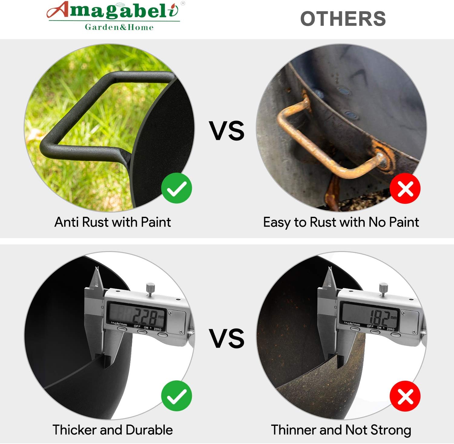 AMAGABELI GARDEN & HOME Fire Pit Outdoor Cast Iron Wood Burning Fire Bowl 28in with A Drain Hole Fireplace Extra Deep Large Round Outside Backyard Deck Camping Heavy Duty Metal Grate Rustproof BG368